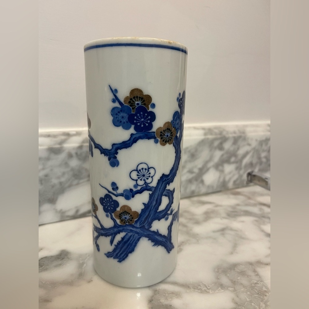 Chinese Porcelain Ceramic Blue White Plum Blossoms Vase Brush Pot 7” T - Picture 12 of 12